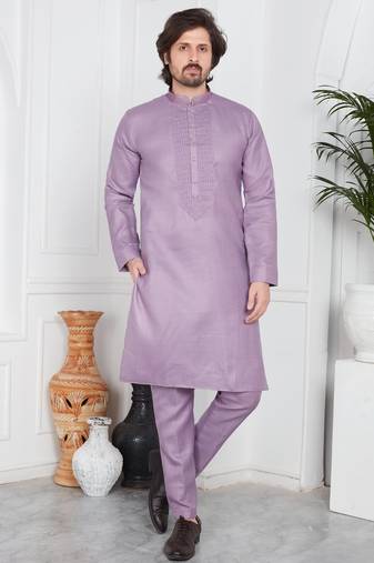 Purple linen cotton kurta for men