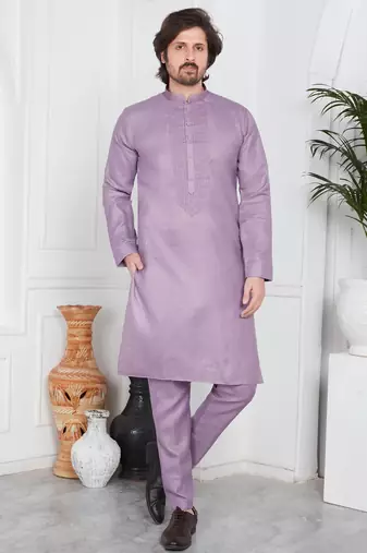 Purple linen cotton kurta for men