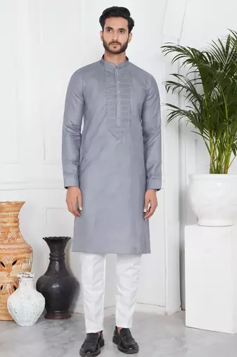 Grey linen cotton kurta for men