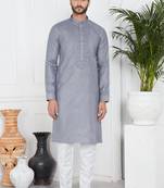 Grey linen cotton kurta for men