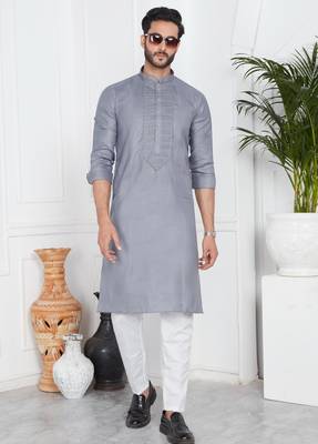 Grey linen cotton kurta for men 2