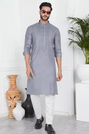 Grey linen cotton kurta for men