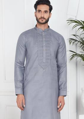 Grey linen cotton kurta for men 3