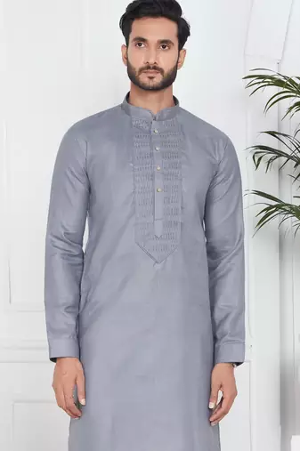 Grey linen cotton kurta for men