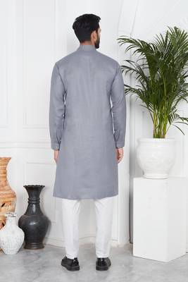 Grey linen cotton kurta for men 4