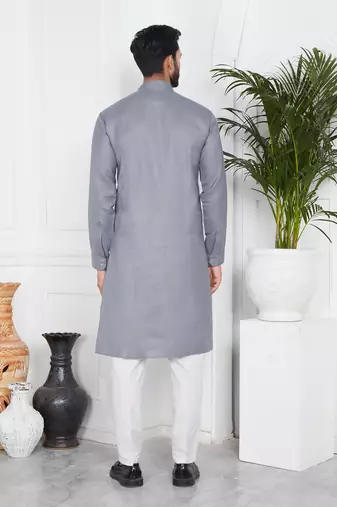 Grey linen cotton kurta for men
