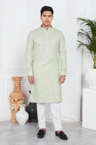 Pista green linen cotton kurta for men