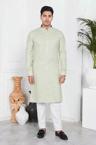 Pista green linen cotton kurta for men