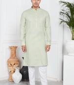 Pista green linen cotton kurta for men