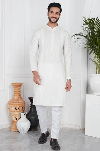 Cream linen cotton kurta for men