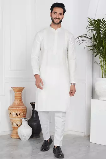 Cream linen cotton kurta for men