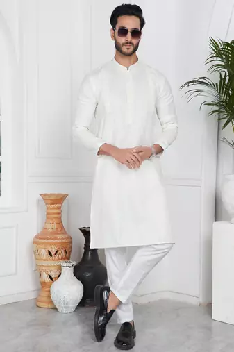 Cream linen cotton kurta for men