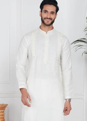 Cream linen cotton kurta for men 3