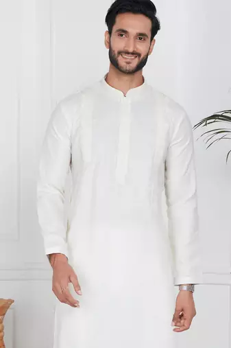 Cream linen cotton kurta for men