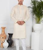 Beige linen cotton kurta for men