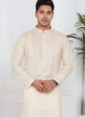 Beige linen cotton kurta for men 3