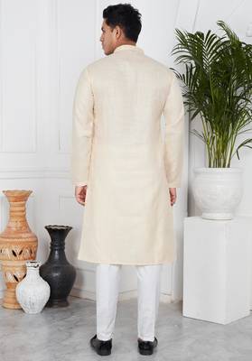 Beige linen cotton kurta for men 4