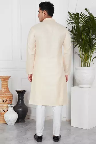 Beige linen cotton kurta for men