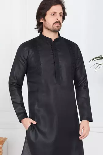 Black linen cotton kurta for men