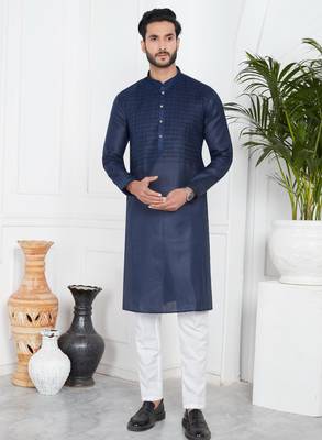 Blue linen cotton kurta for men 1