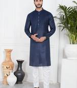 Blue linen cotton kurta for men
