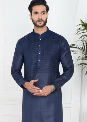 Blue linen cotton kurta for men 3