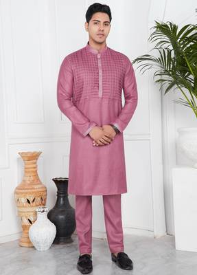 Pink linen cotton kurta for men 1
