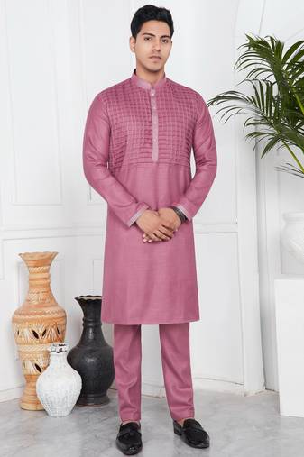 Pink linen cotton kurta for men