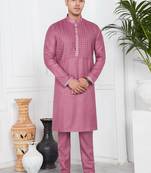 Pink linen cotton kurta for men