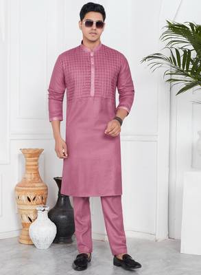 Pink linen cotton kurta for men 2