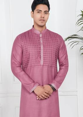 Pink linen cotton kurta for men 3