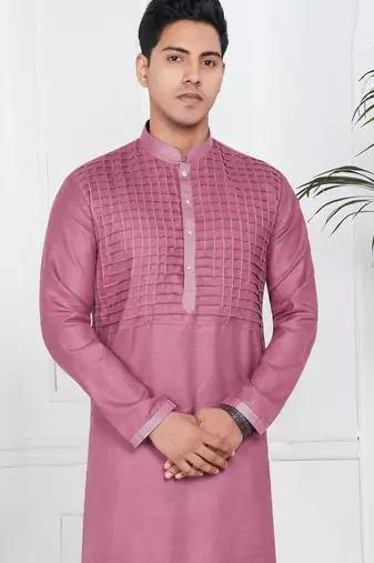 Pink linen cotton kurta for men