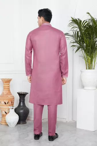 Pink linen cotton kurta for men