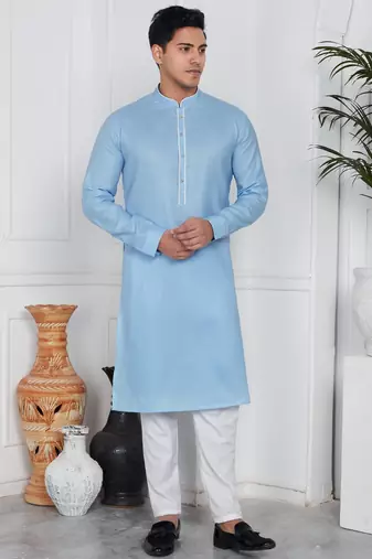 Sky blue linen cotton kurta for men