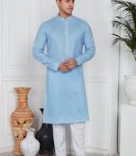Sky blue linen cotton kurta for men