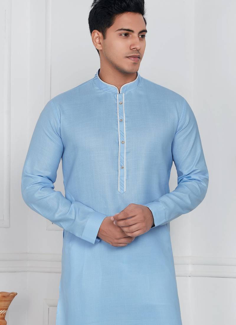 Sky blue linen cotton kurta for men