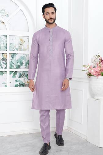 Purple linen cotton kurta for men