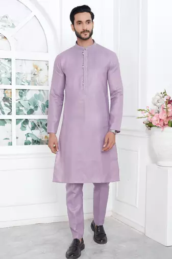 Purple linen cotton kurta for men
