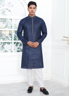 Blue linen cotton kurta for men 1