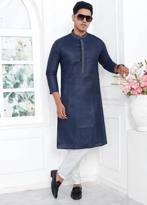 Blue linen cotton kurta for men 2