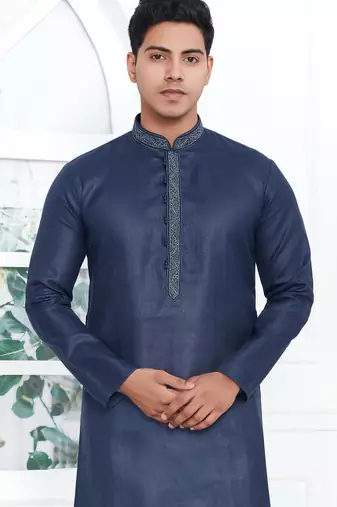 Blue linen cotton kurta for men
