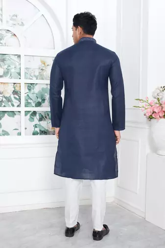 Blue linen cotton kurta for men
