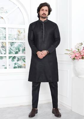 Black linen cotton kurta for men 1