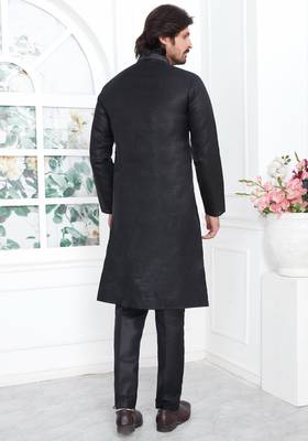 Black linen cotton kurta for men 4