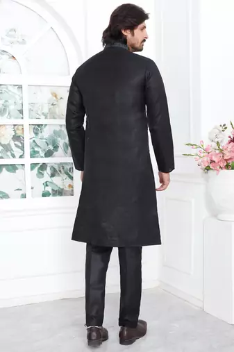 Black linen cotton kurta for men