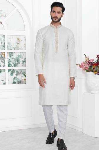 Cream linen cotton kurta for men