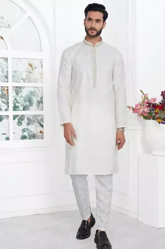 Cream linen cotton kurta for men