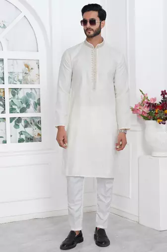 Cream linen cotton kurta for men