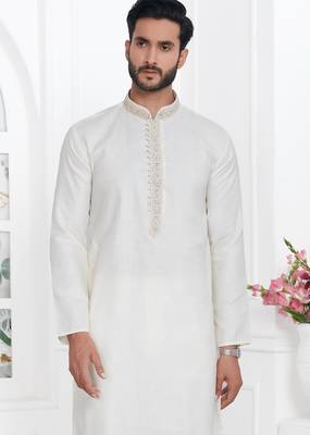 Cream linen cotton kurta for men 3