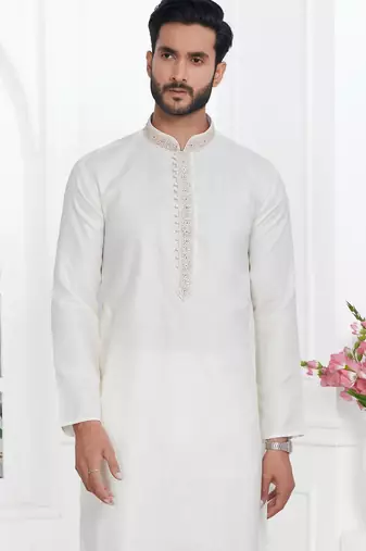 Cream linen cotton kurta for men